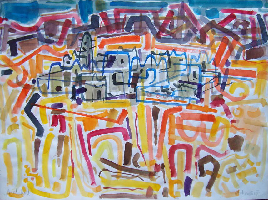 Arabisches Dorf, Aquarell